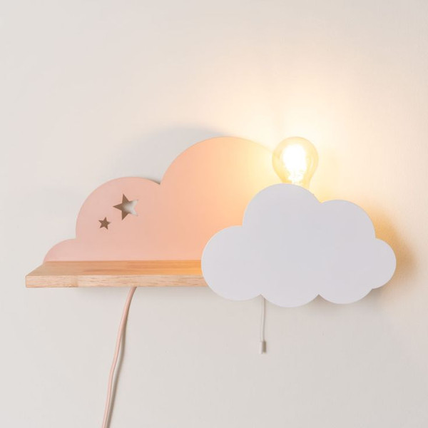 Pink and White Cloud Plug-In Shelf Wall Light
