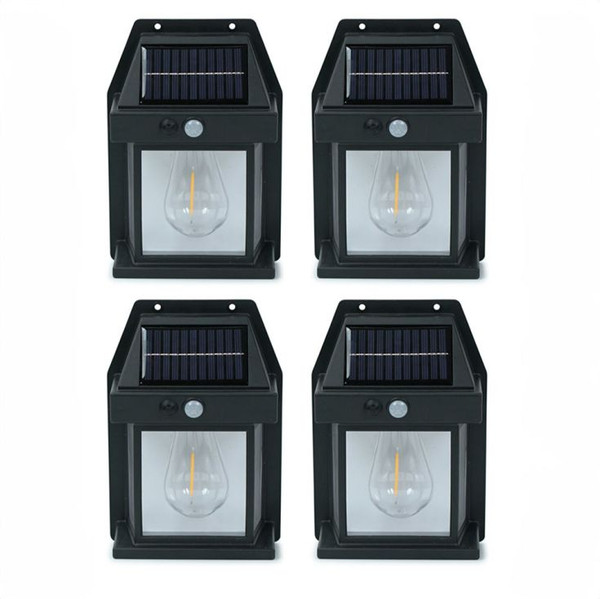 IP44 Set of 4 LED PIR Motion Sensor Solar Wall and Fence Lights