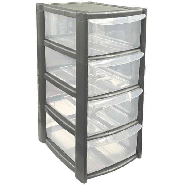 Black 4 Tier Mini Tower Drawer Unit