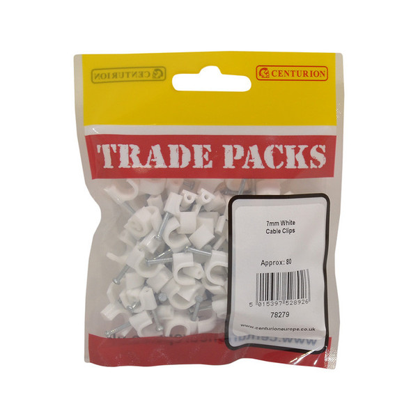 Round Cable Clips - White - 7mm - (80 PK)