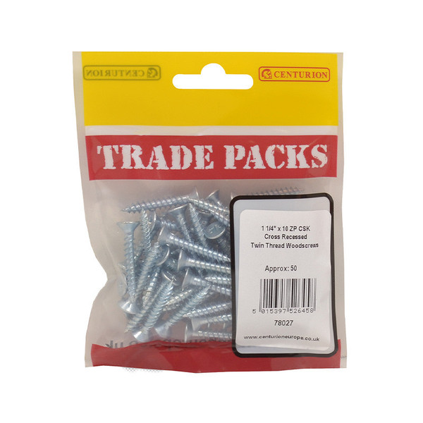 Pozi Twinthread Countersunk Woodscrews - Zinc Plated - 1 1/4" x 10 - (50 PK)