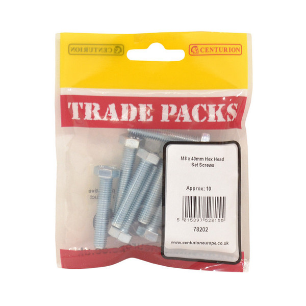 Hex Head Set Screws - Zinc Plated - M8 x 40mm - (10 PK)