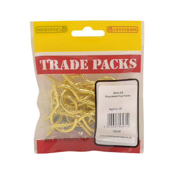 Shouldered Cup Hooks - Brass - 38mm - (20 PK)