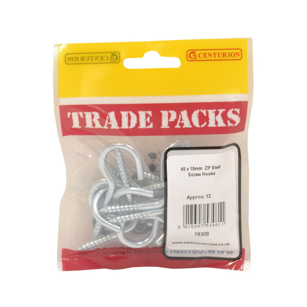 Steel Screw Hooks - Zinc Plated - 60 x 10mm - (12 PK)