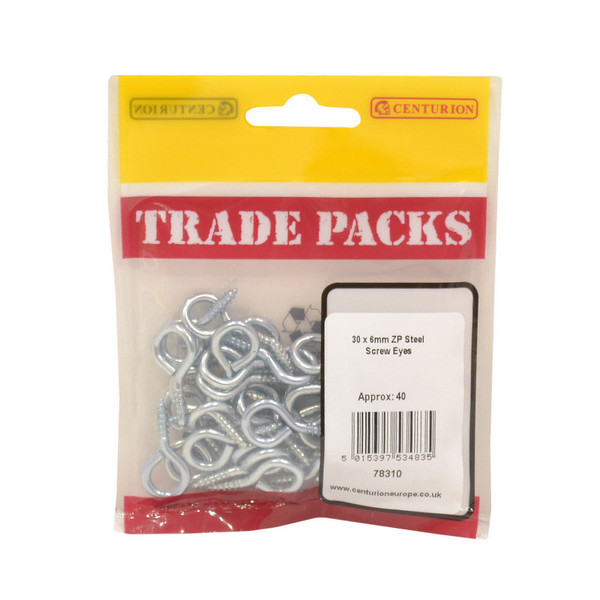 Steel Screw Eyes - Zinc Plated - 30 x 3mm - (40 PK)