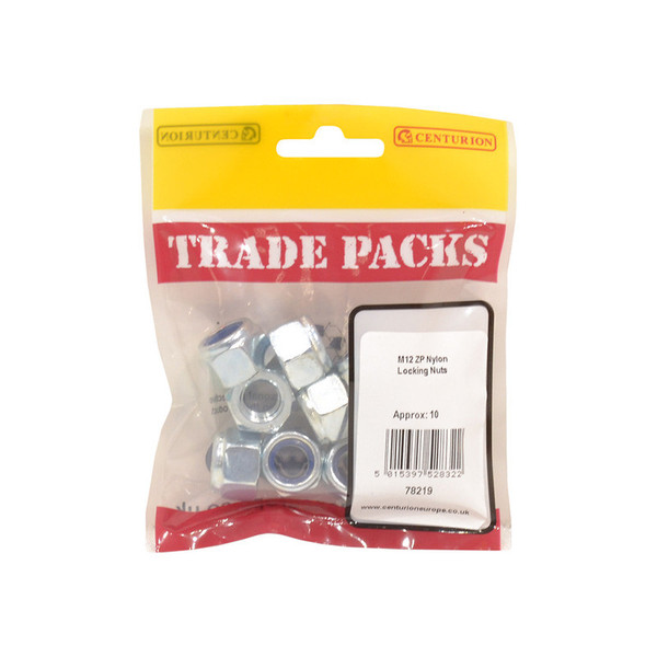 Nylon Locking Nuts - Zinc Plated - M12 - (10 PK)