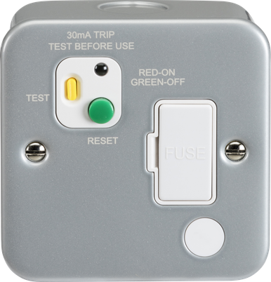 13A RCD Fused Spur Unit (Type A) - 30mA - Powder-coated Silver/Grey