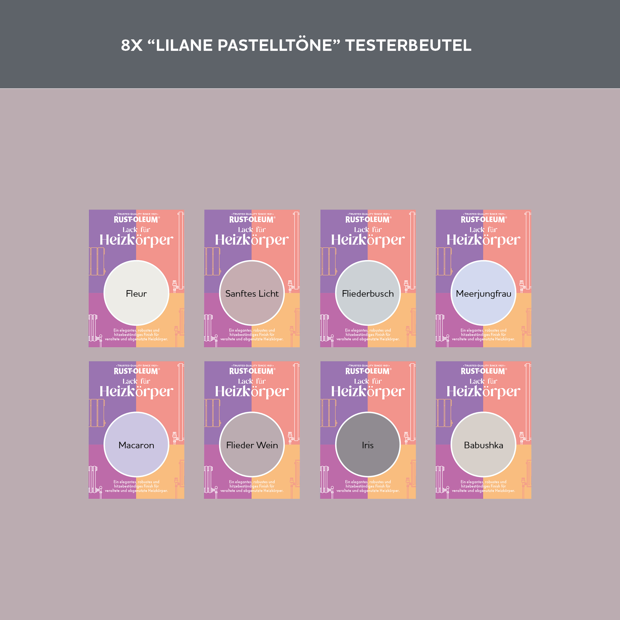 Heizkörper Testerbox  -  Lilane Pastelltöne