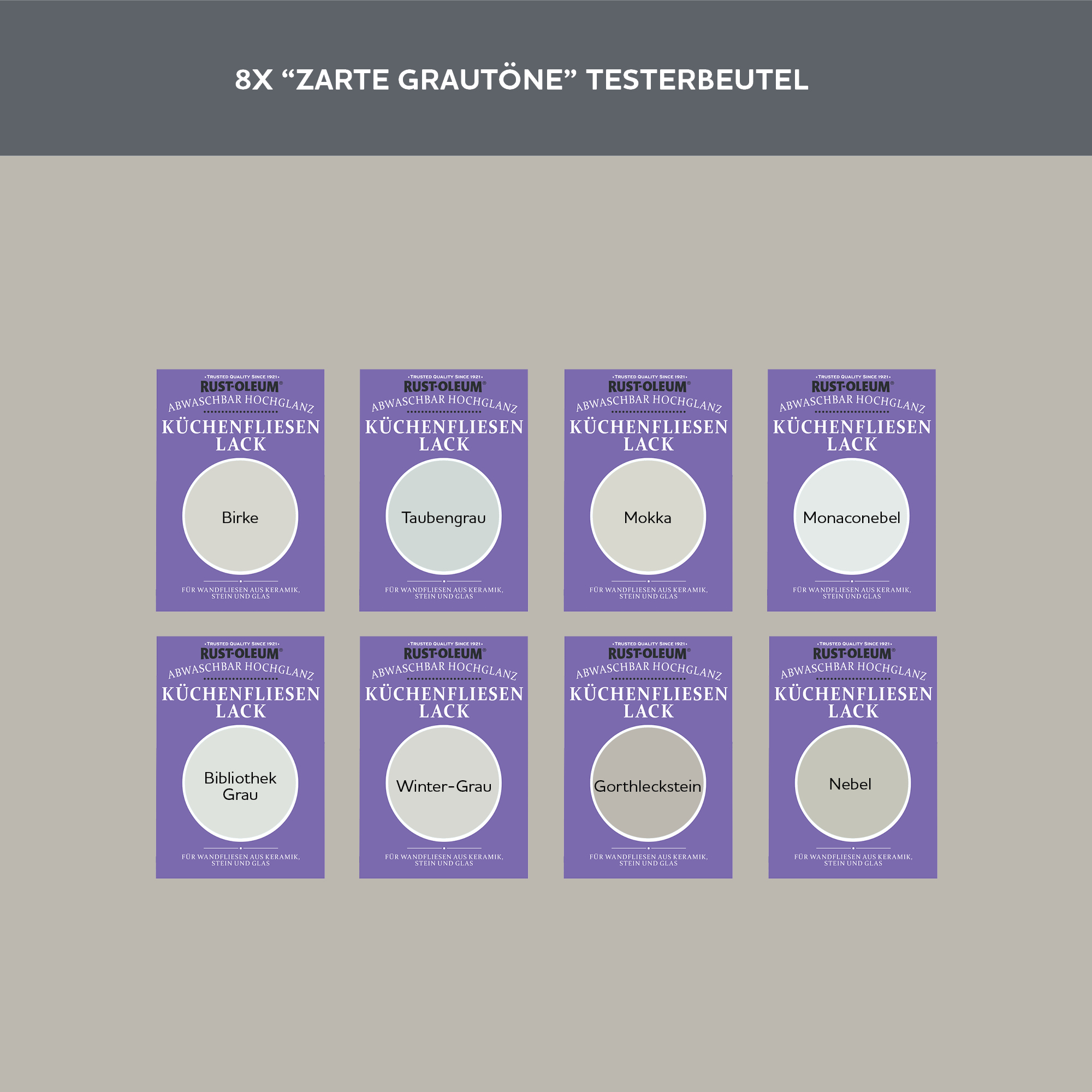 Küchenfliesen Testerbox -  Zarte Grautöne