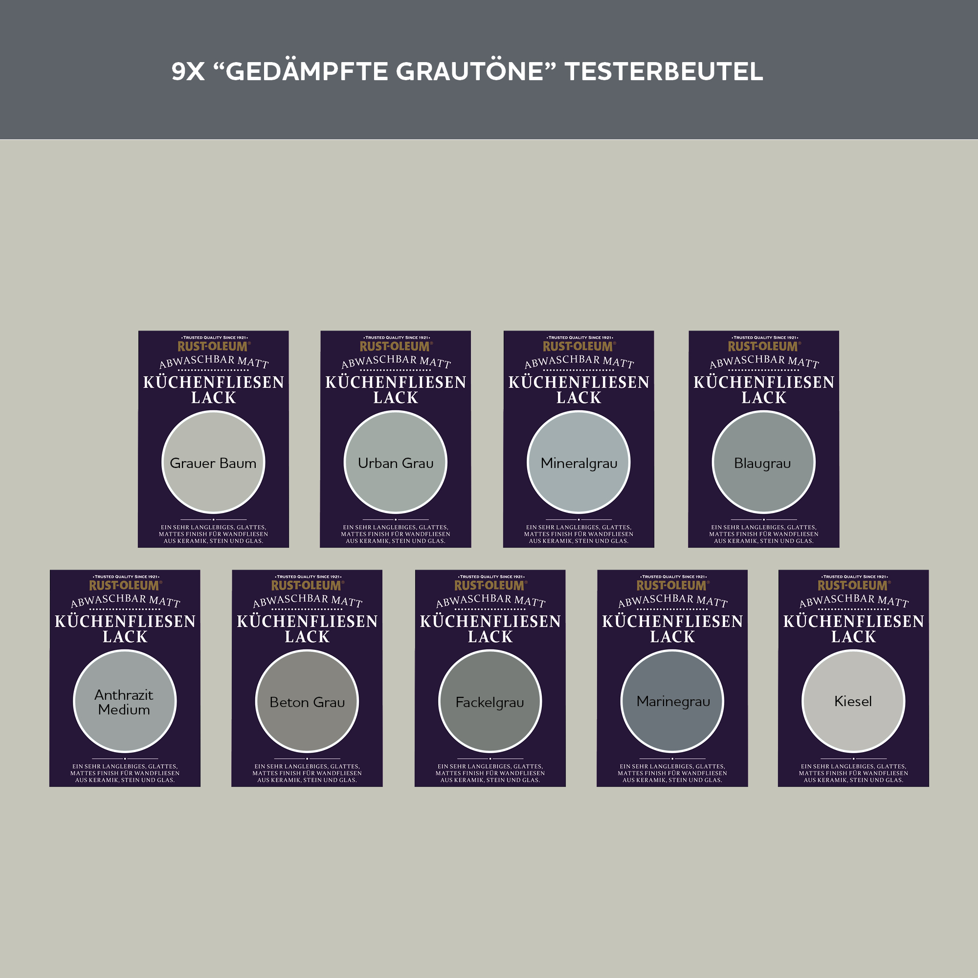 Küchenfliesen Testerbox-  Gedämpfte Grautöne