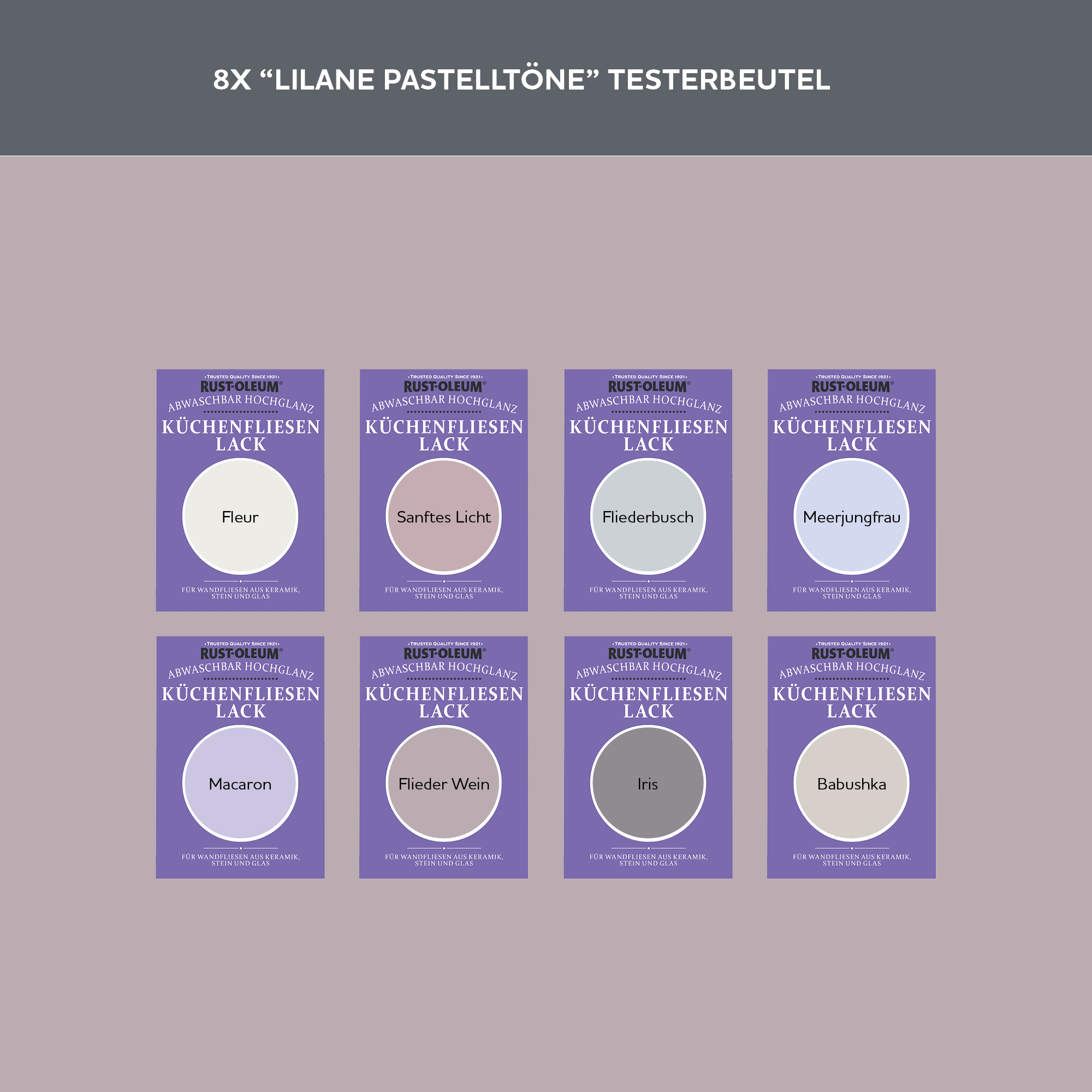 Küchenfliesen Testerbox  -  Lilane Pastelltöne