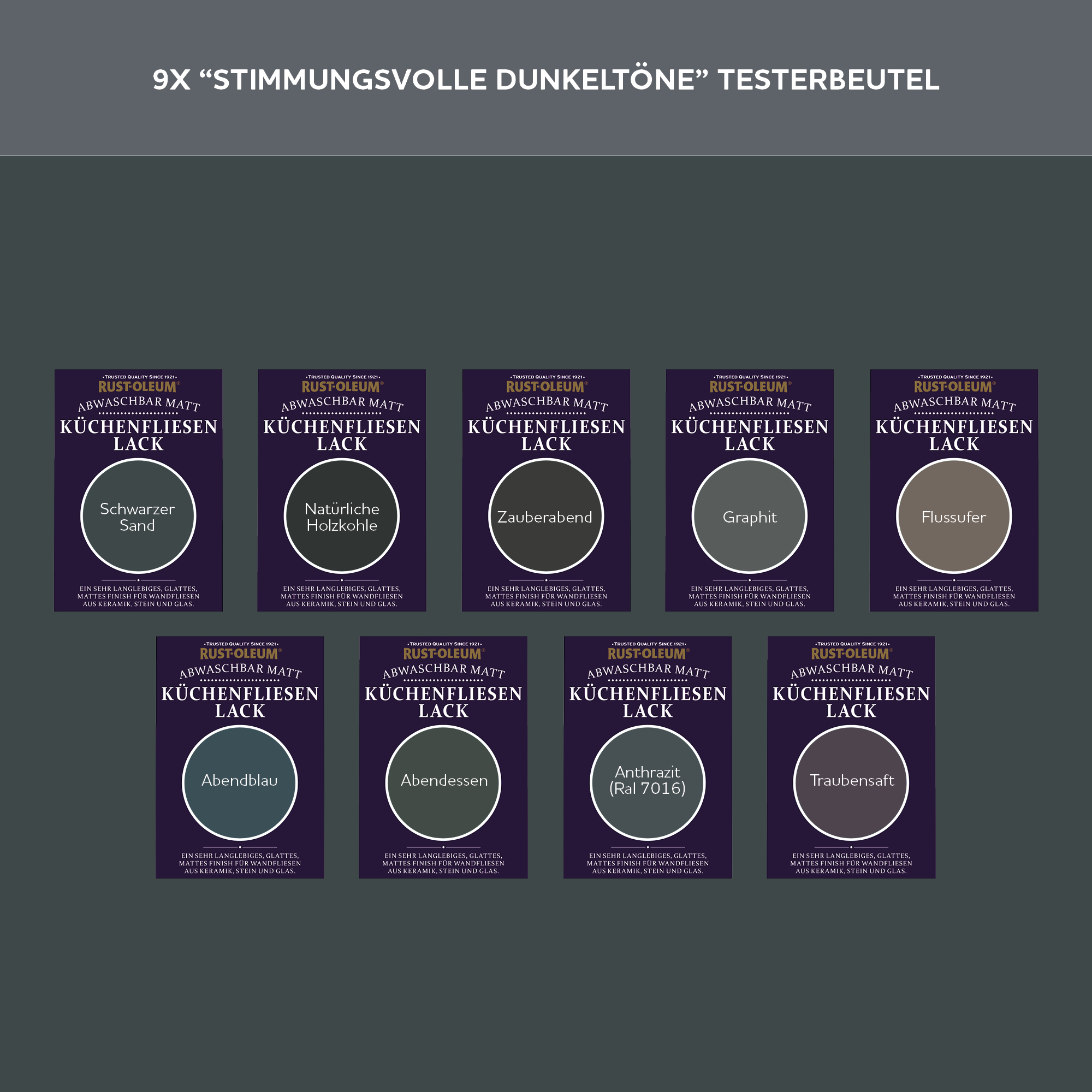 Küchenfliesen Testerbox - Stimmungsvolle Dunkeltöne