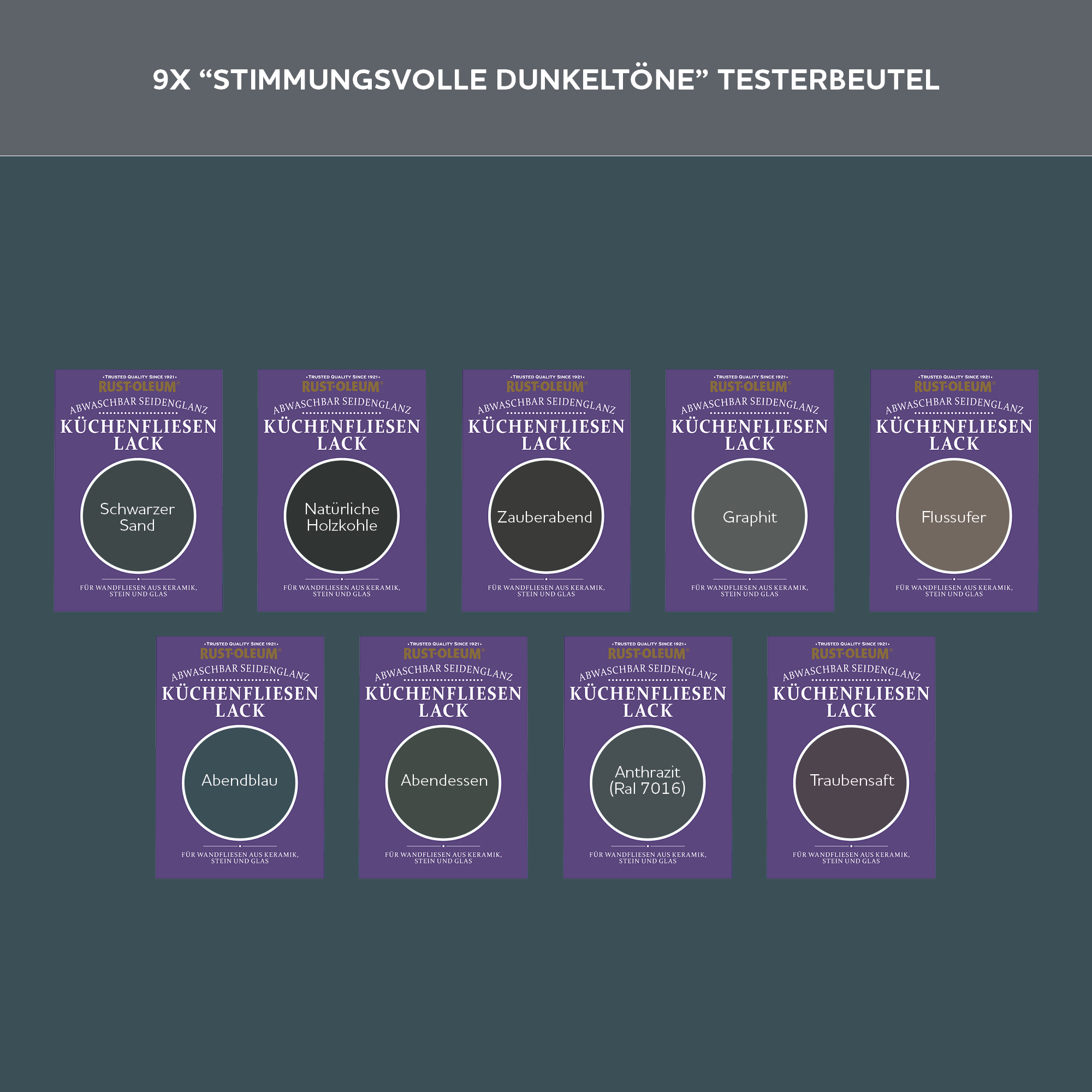 Küchenfliesen Testerbox - Stimmungsvolle Dunkeltöne