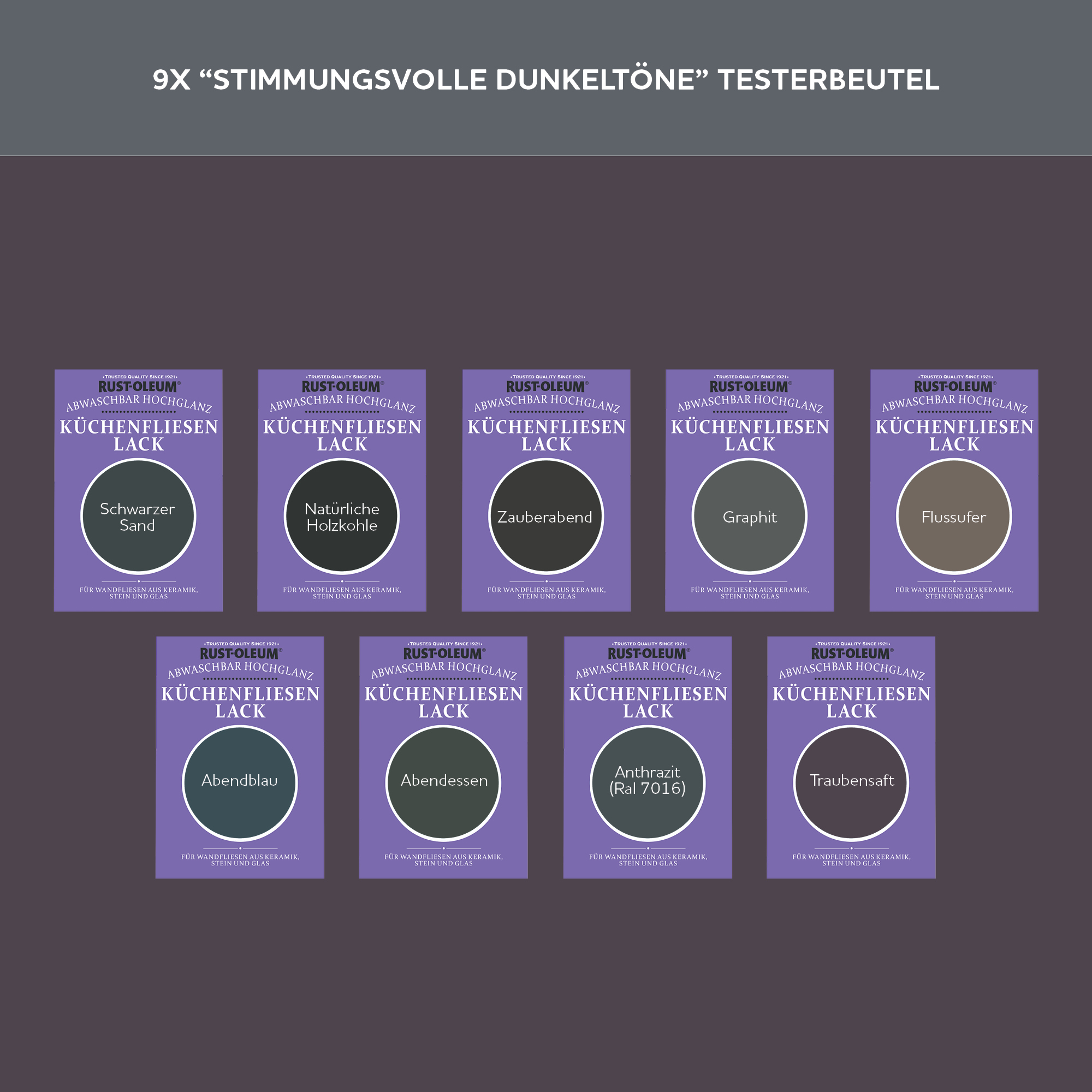 Küchenfliesen Testerbox - Stimmungsvolle Dunkeltöne
