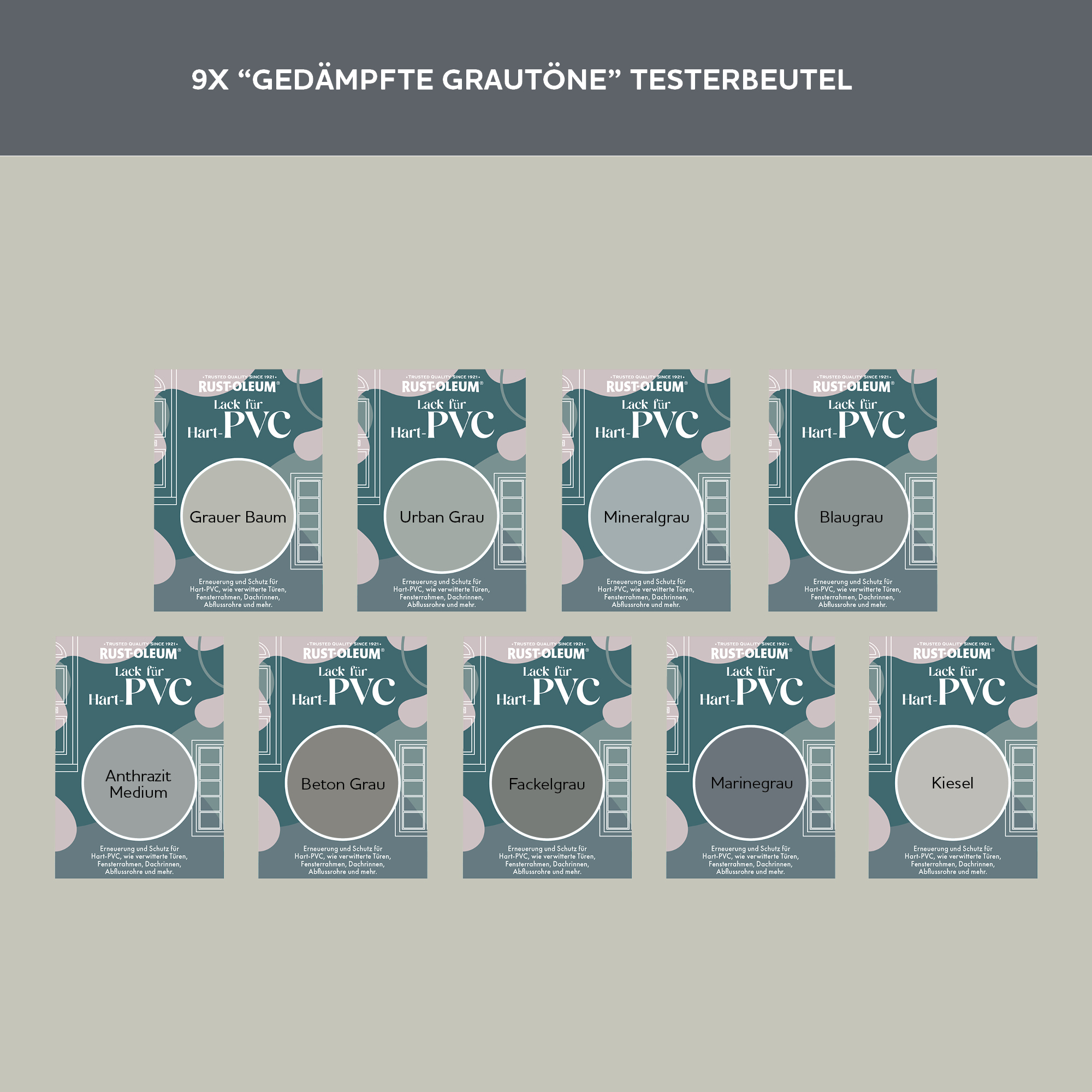 PVC-Lack Testerbox-  Gedämpfte Grautöne