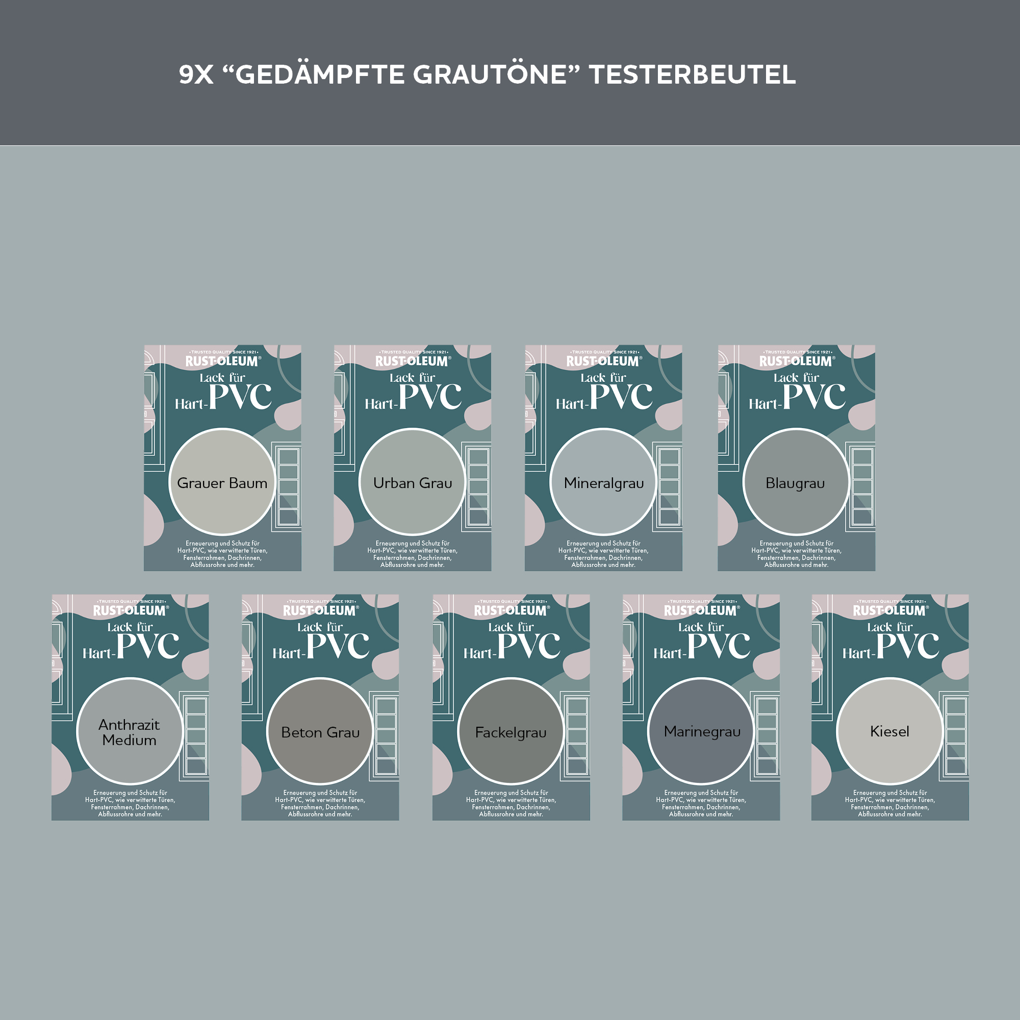 PVC-Lack Testerbox-  Gedämpfte Grautöne