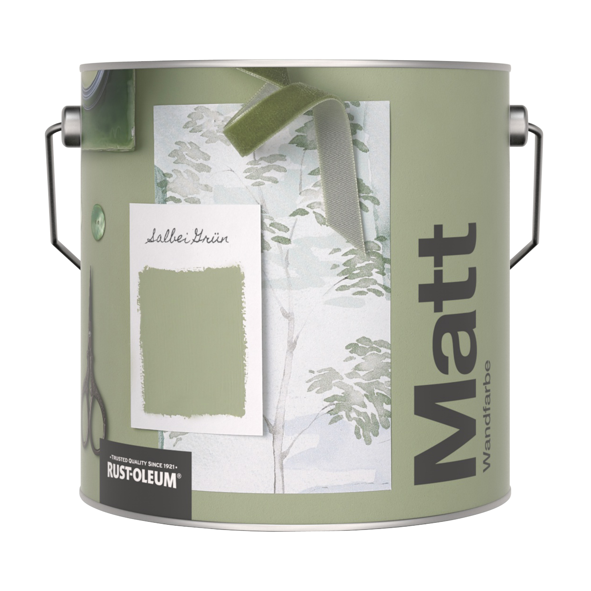 Abwaschbare matte Wandfarbe - Salbei Grün 2.5L