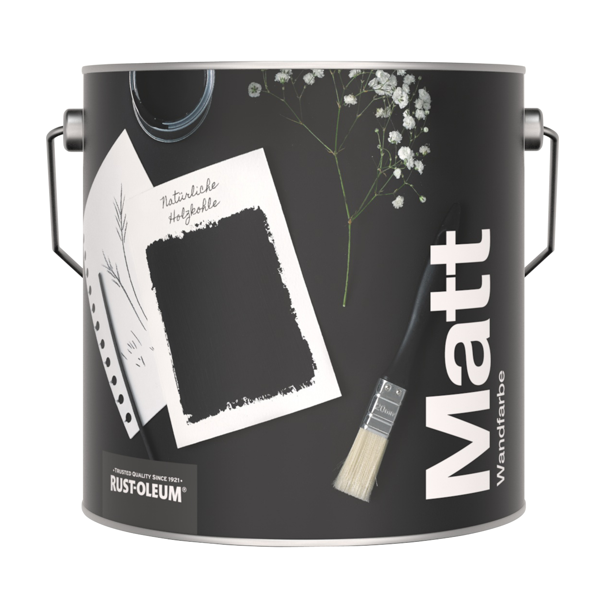 Abwaschbare matte Wandfarbe - Natürliche Holzkohle 2.5L