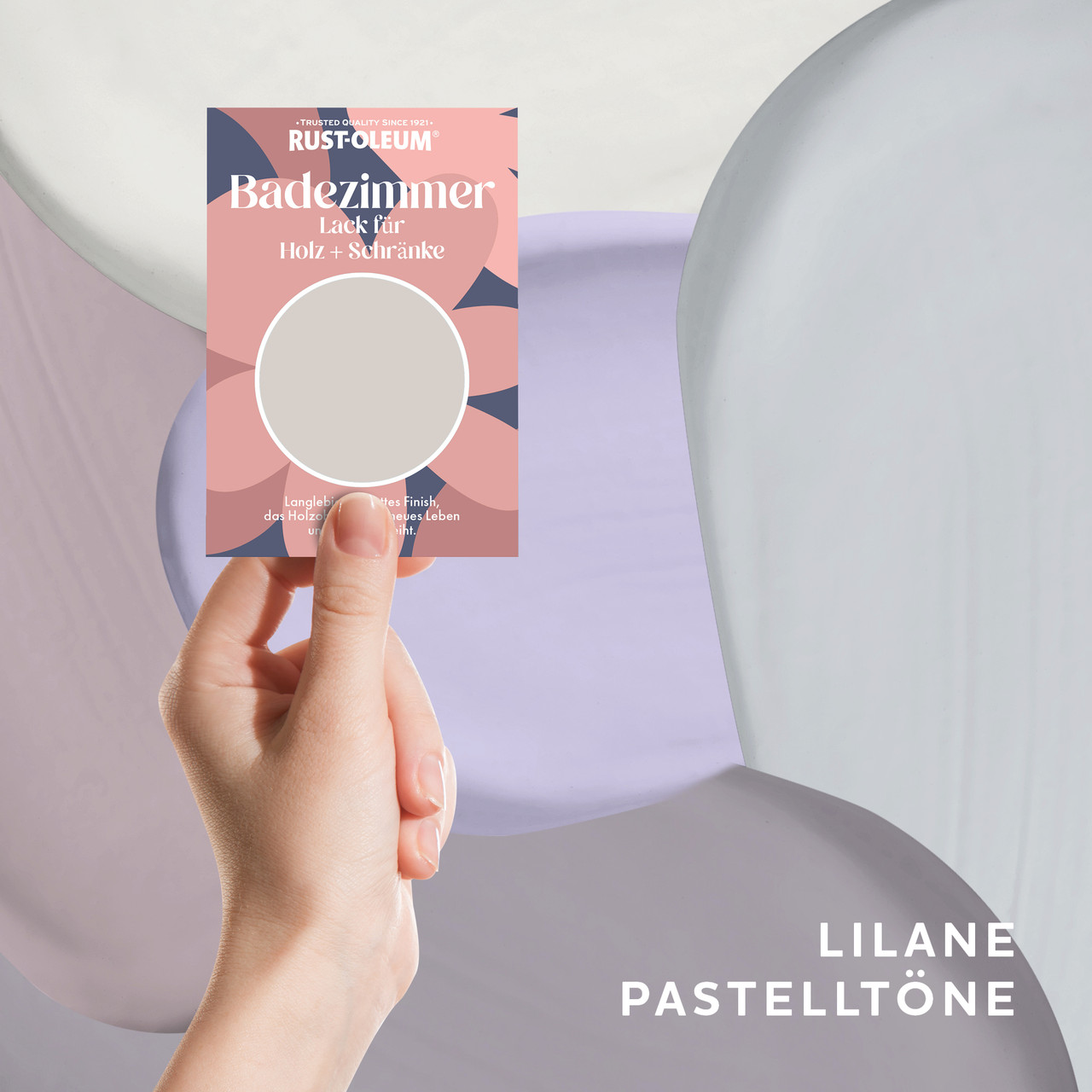 Badezimmer Holz und Schränke Testerbox  -  Lilane Pastelltöne