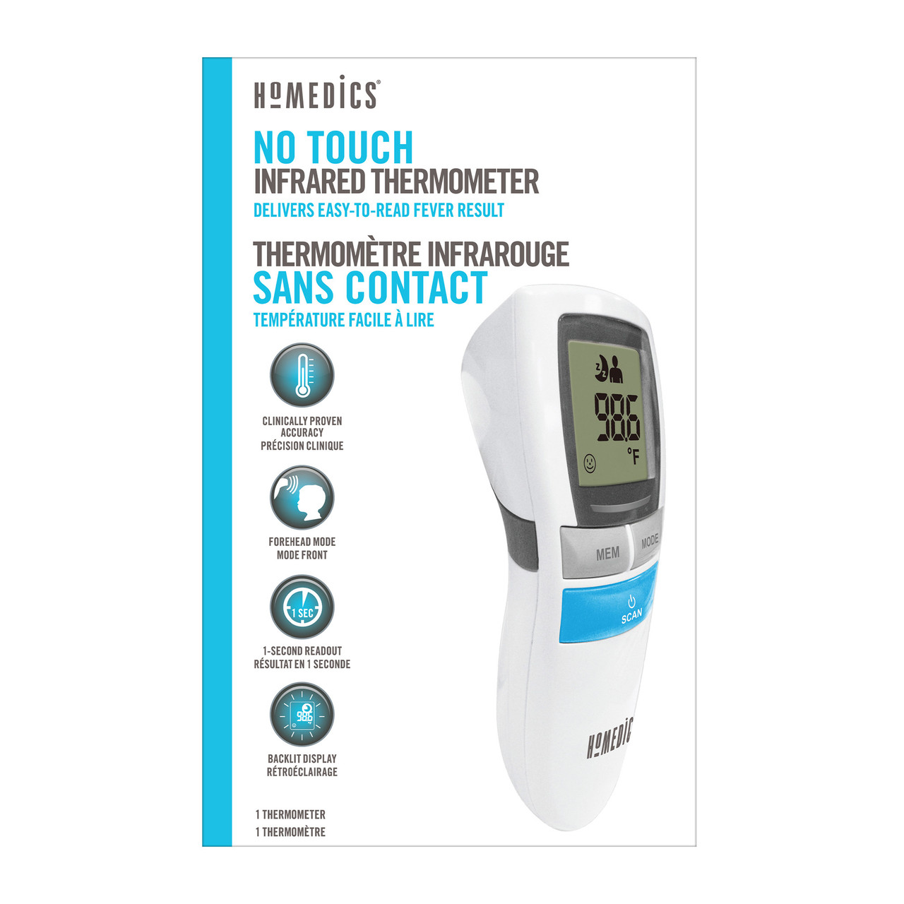 HoMedics No Contact Infrared Digital Thermometer for Body, Food, Liquid,  and Room