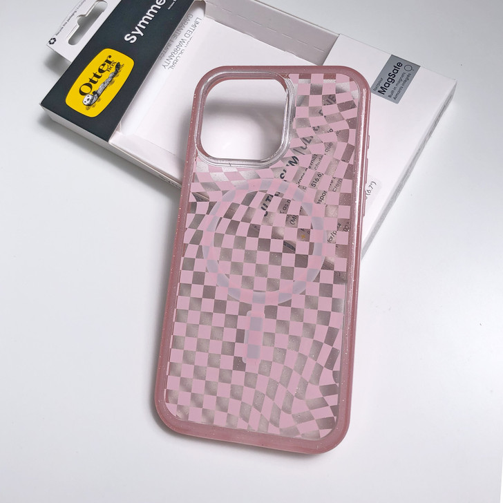 iPhone 15/14/13 Otterbox Symmetry w/ MagSafe Clear Series Case - Pink (Checkmate) - 15-11419
