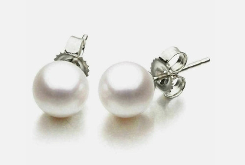 AAA 2MM PEARL 14K WHITE GOLD  FILLED 3D CLASSIC ROUND SOLITAIRE STUD EARRINGS