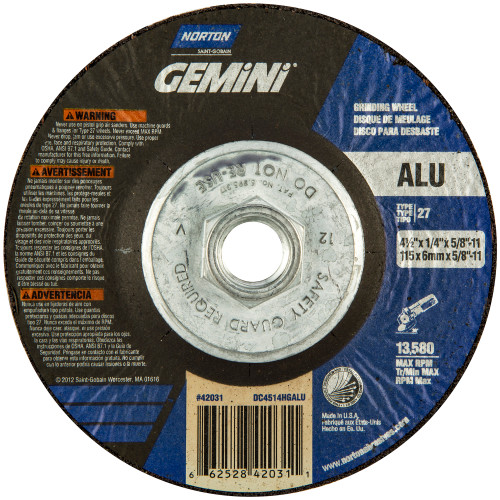 4-1/2" X 1/4" X 5/8"-11 Gemini Aluminum Grinding Wheel (66252842031)