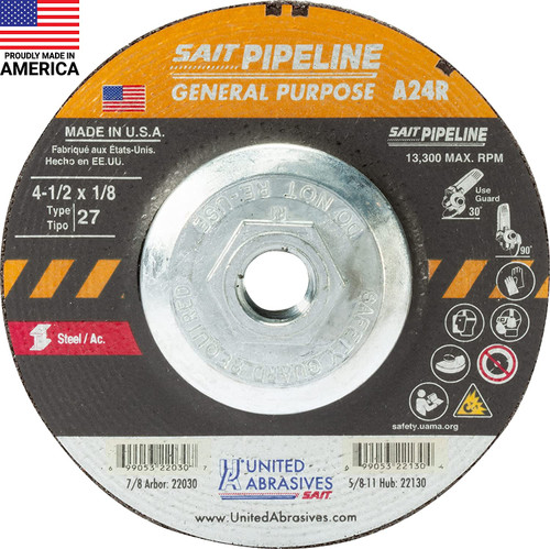 4-1/2" X 1/8" X 7/8" T27 A24R Pipeline Cut/Grind (22030)