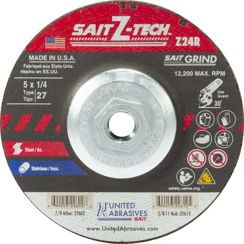 5" X 1/4" X 7/8" Z-Tech Z24R Grinding Wheel (22602)