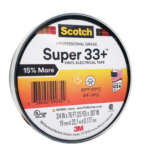 Scotch Super 33+ Vinyl Electrical Tape - 3/4" x 76ft - 1 in Core - Black (80-6108-3383-4)