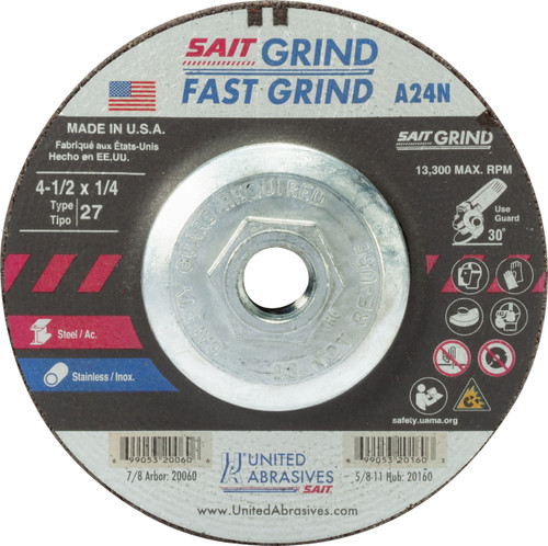 4-1/2" X 1/4 X 7/8" A24N Grinding Wheel (20060)