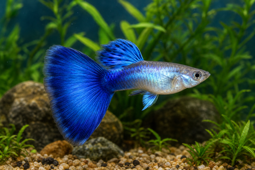 Blue Tail Guppy (Male) L — Generated representative illustration. Not actual stock or measured-size evidence. LOP asset 38a2f2a0-5ecc-476d-ab7f-1846689d4115