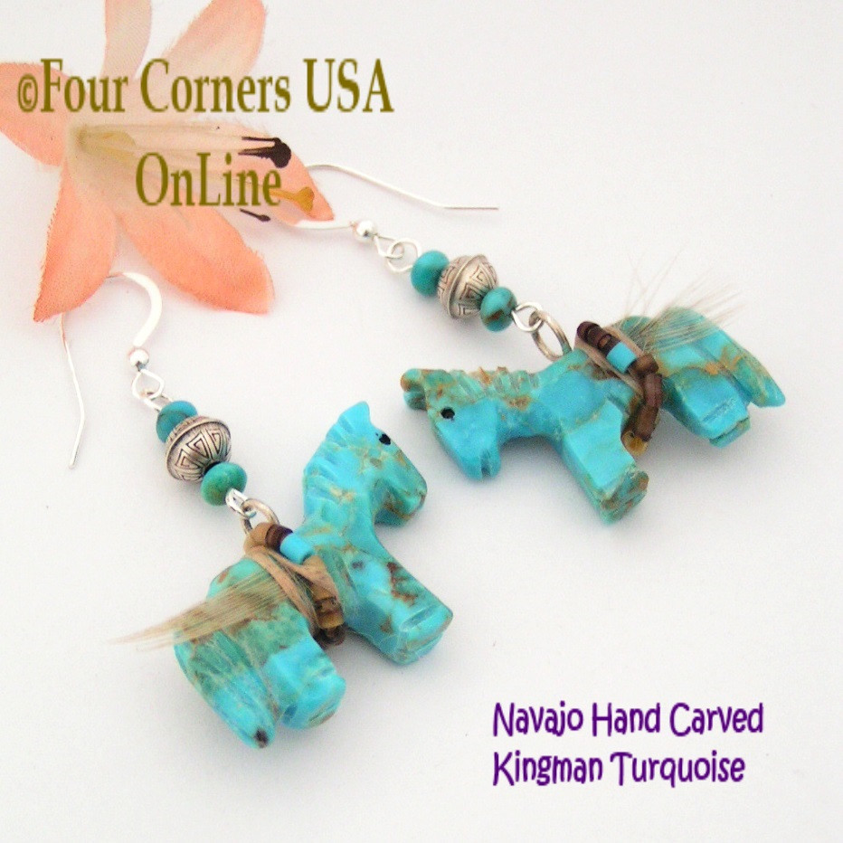 Horse Turquoise Earrings Navajo Stone Carving Four Corners USA OnLine