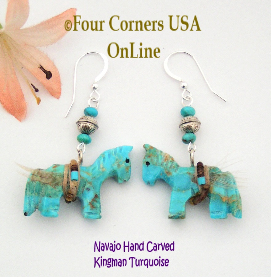 Horse Turquoise Earrings Navajo Stone Carving Four Corners USA OnLine