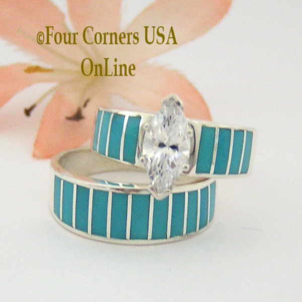 Turquoise Inlay Sterling Silver And Turquoise Wedding Rings Size