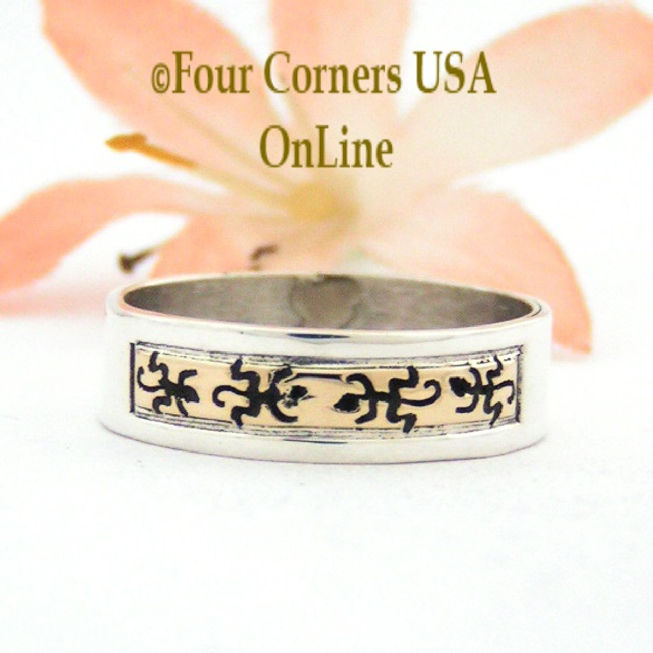 Size 9 Ring 14k Gold And Sterling Gecko Lizard Band Native