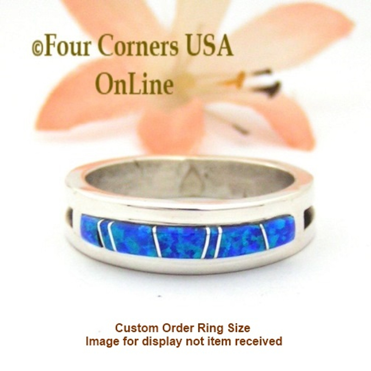 Custom Order Size Blue Fire Opal Inlay Wedding Band Wilbert Muskett Jr ...