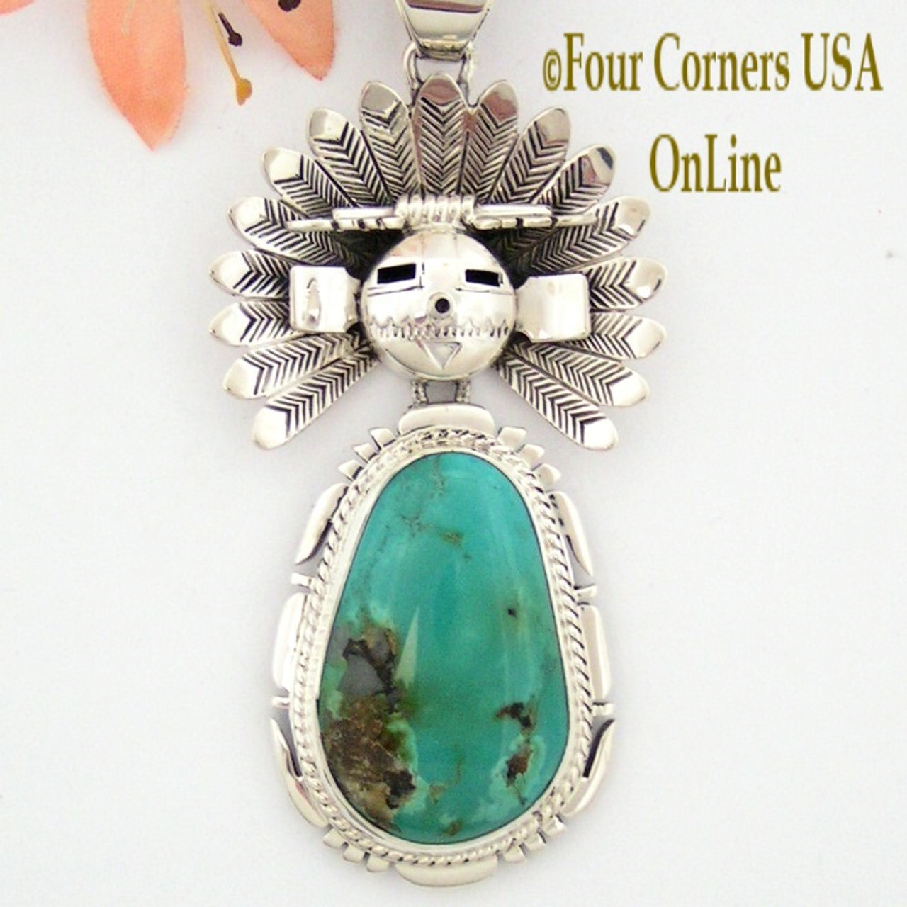 Large SunFace Kachina Royston Turquoise Pendant Navajo Artisan Freddy  Charley NAP-1513 Special Buy Final Sale