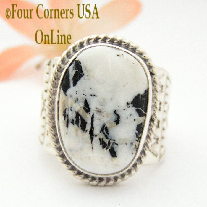 •WHITE BUFFALO TURQUOISE - STORM• Navajo adjustable silver ring