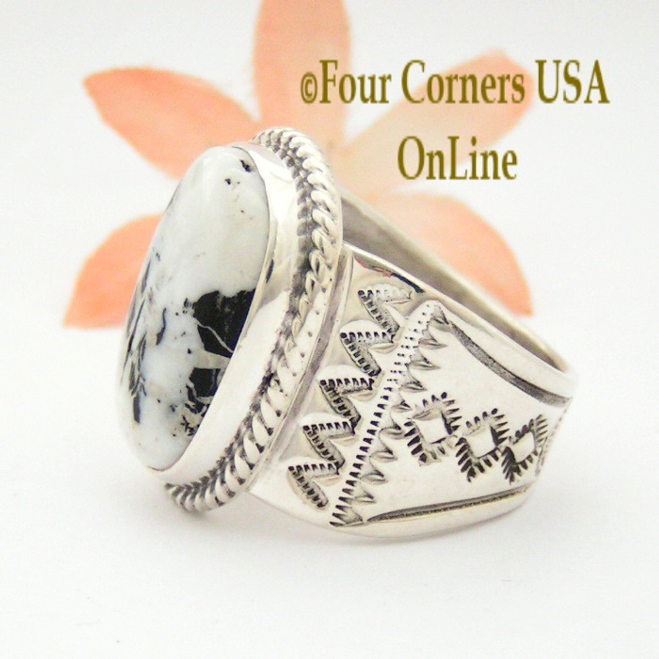 Size 11 White Buffalo Turquoise Ring Navajo Freddy Charley American ...