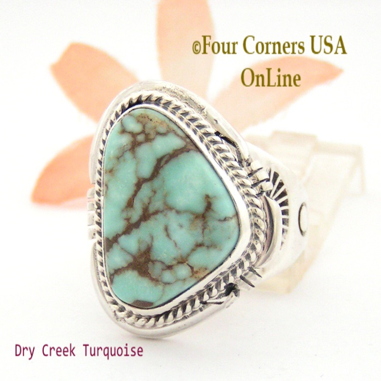 Size 9 3/4 Dry Creek Turquoise Ring Navajo Artisan John Nelson NAR-1627  Special Buy Final Sale