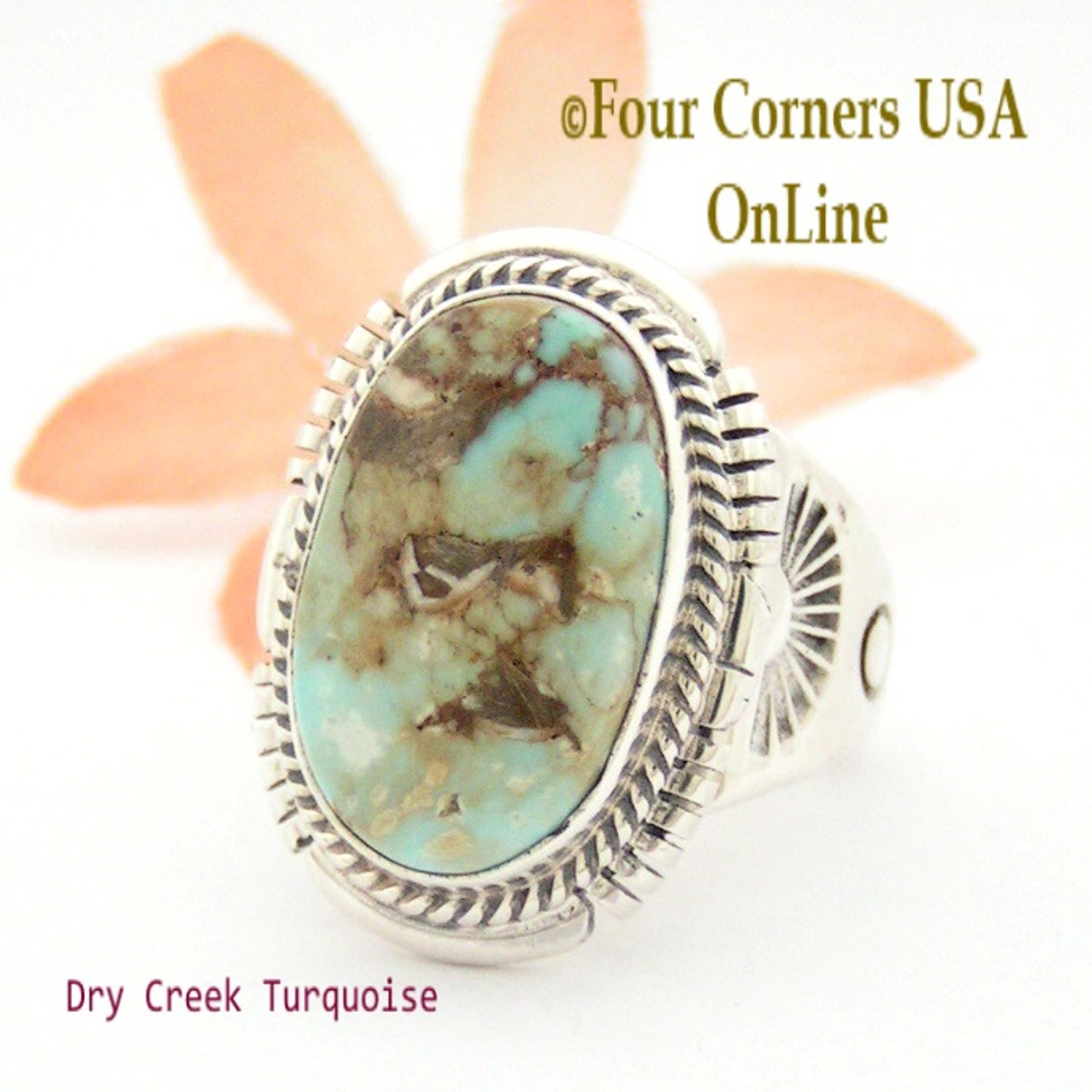 Size 9 3/4 Dry Creek Turquoise Ring Navajo Artisan John Nelson NAR-1628  Special Buy Final Sale