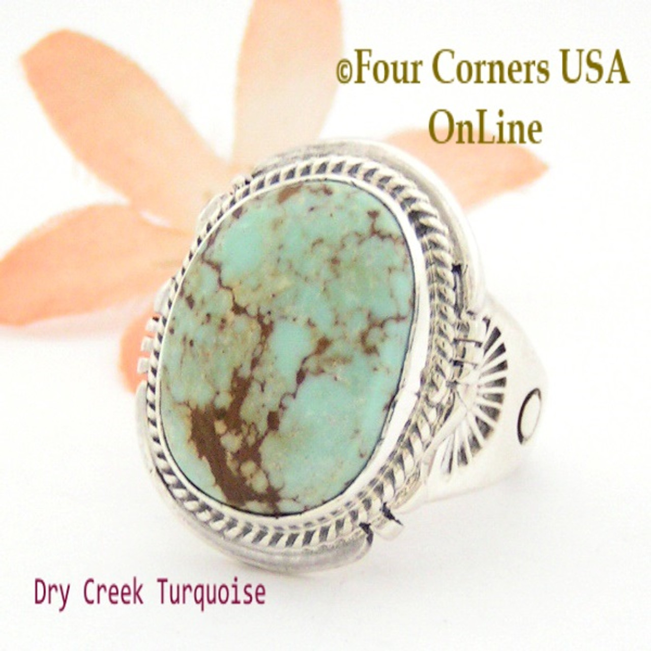 Size 9 3/4 Dry Creek Turquoise Ring Navajo Artisan John Nelson NAR-1629  Special Buy Final Sale