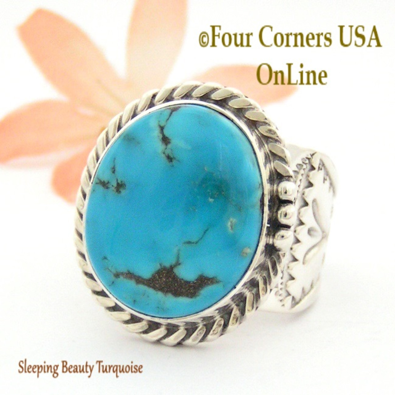 Size 11 3/4 Sleeping Beauty Turquoise Sterling Ring Navajo Artisan Freddy  Charley NAR-1644 Special Buy Final Sale