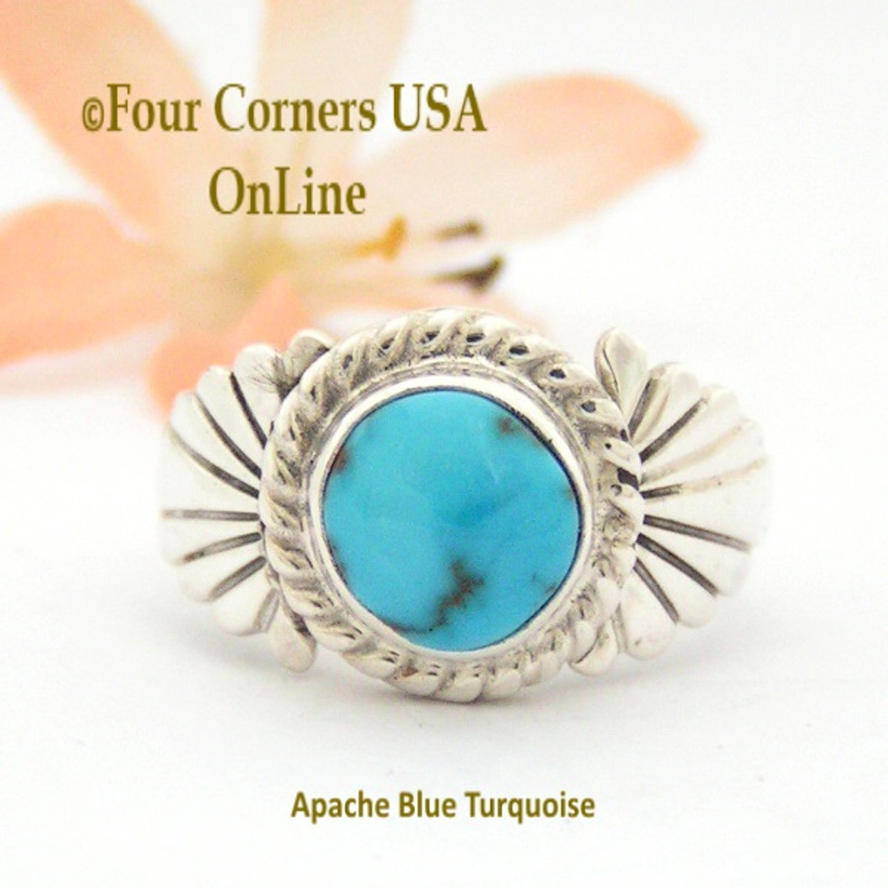 Size 9 Apache Blue Turquoise Silver Ring Navajo Artisan Wilson Padilla  NAR-1648 Special Buy Final Sale