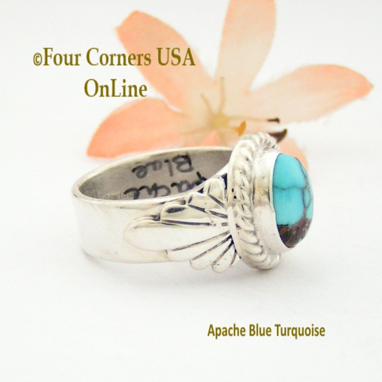 Size 9 1/4 Apache Blue Turquoise Silver Ring Navajo Artisan Wilson