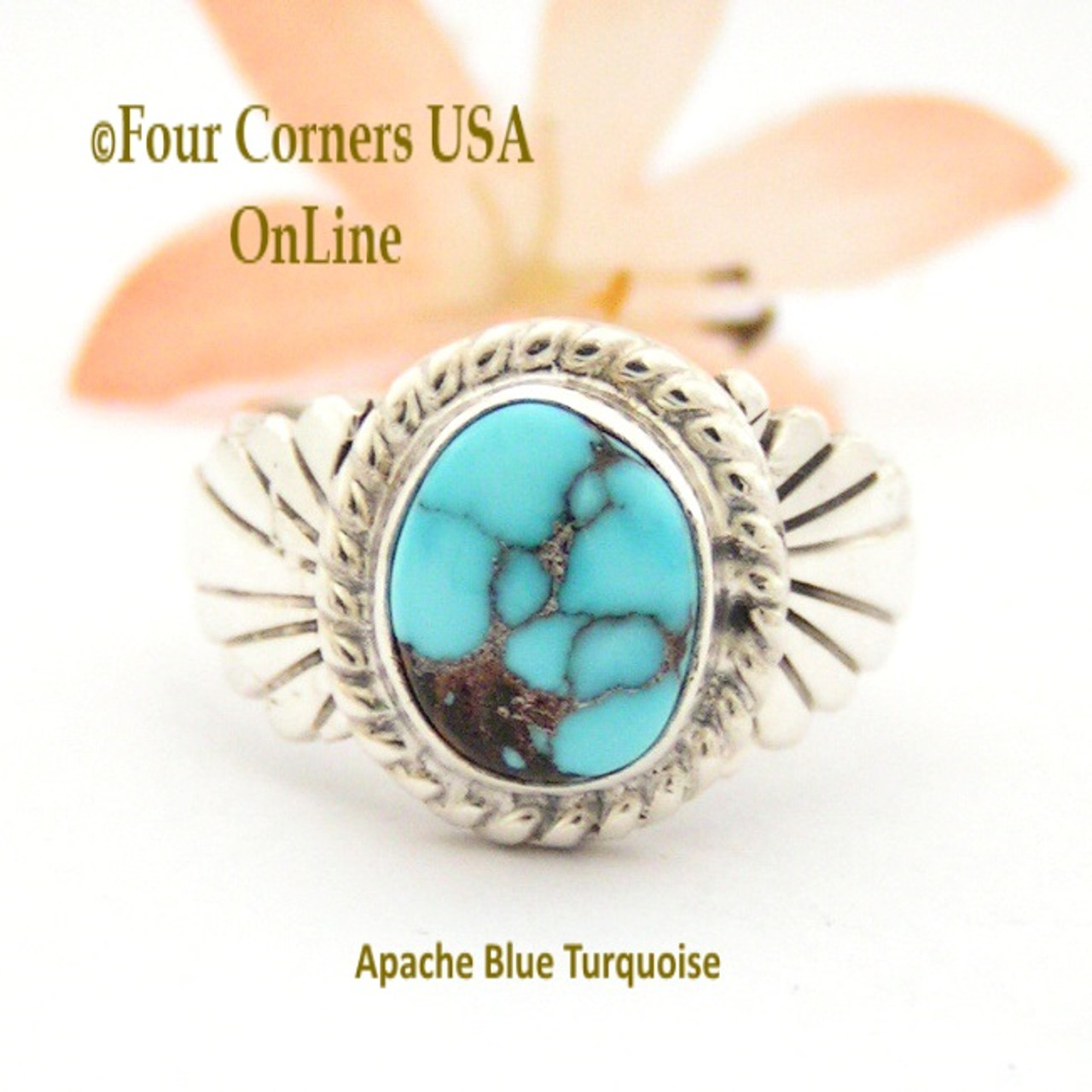 Size 9 1/4 Apache Blue Turquoise Silver Ring Navajo Artisan Wilson Padilla  NAR-1650 Special Buy Final Sale