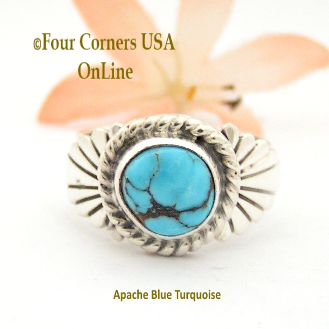 Size 9 3/4 Apache Blue Turquoise Silver Ring Navajo Artisan Wilson Padilla  NAR-1651 Special Buy Final Sale