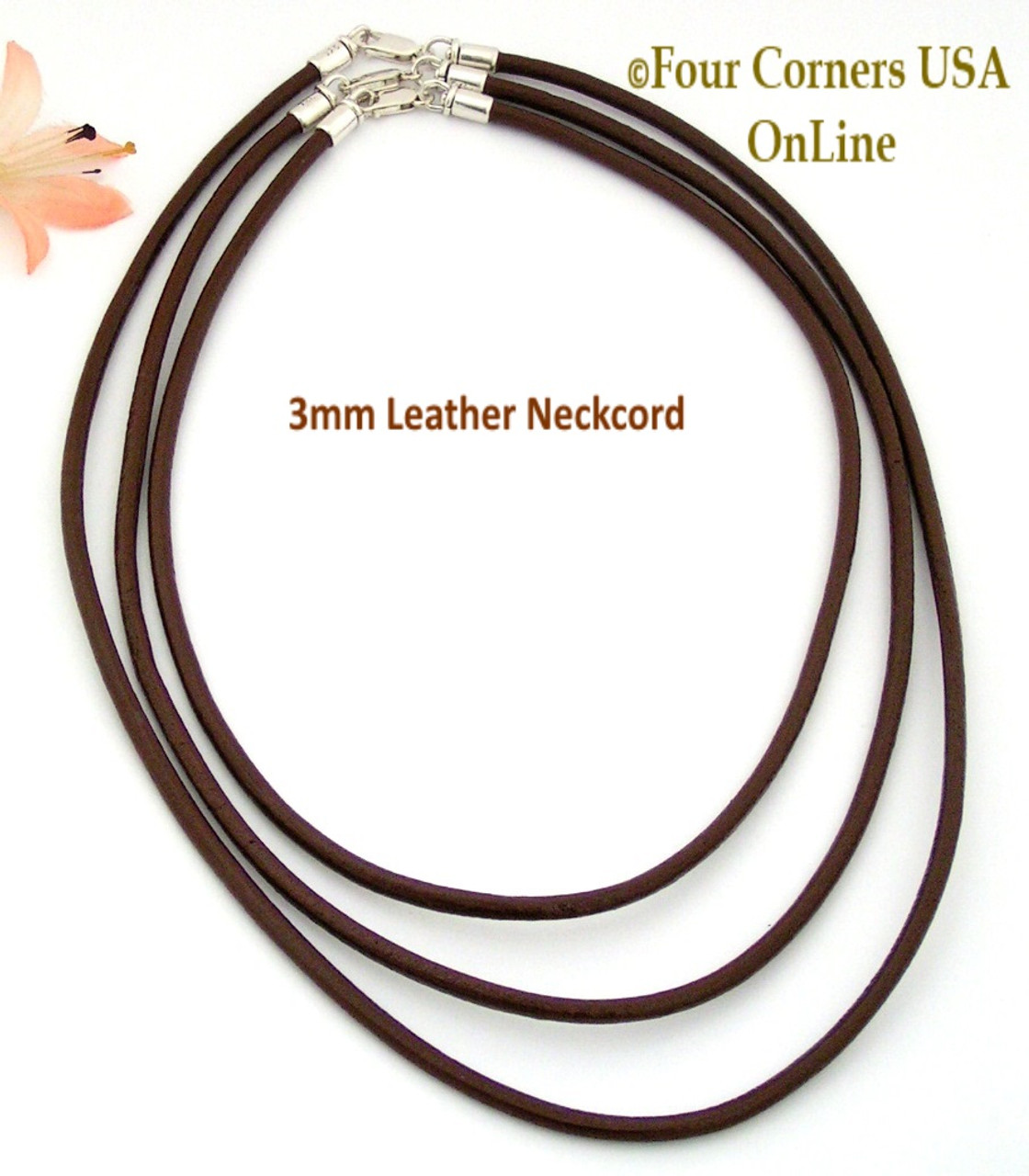 Round Brown Leather Cord Necklace 3 mm. 18