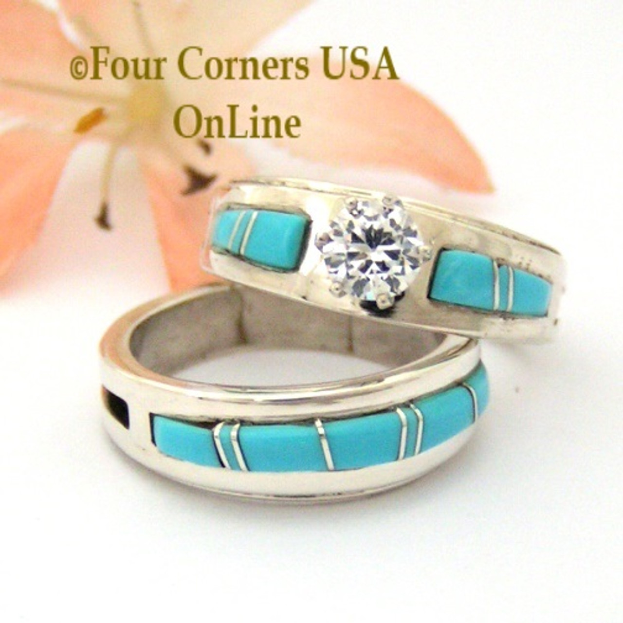 Size 6 1 2 Turquoise Engagement Bridal Wedding Ring Set Native